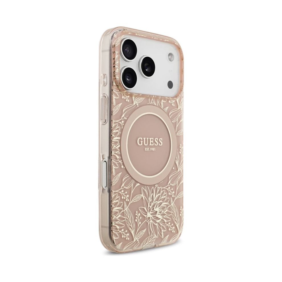 Guess Iml Flowers Electro Pearl Strap Magsafe Case For Iphone 17 Pro 6.3" Pink - Guhmp17lhcpofpp Pink,White 3666339526054