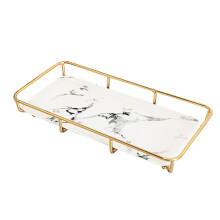 Decorative Serving Trays, Multi-Purpose Use, Nordic Light Luxury Design - Marble Print Ceramic, Alloy Material For Cosmetics And Jewelry Storage