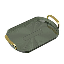 Bandeja para servir té, bandeja redonda moderna, almacenamiento decorativo, asas doradas, gran capacidad, uso versátil, sensación cómoda y