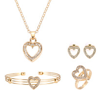 1 Set Hartvormige Halsketting Mode Oorbel Decoratie Ring Armband Set