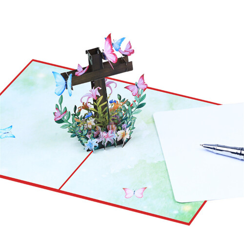 3D Popup Easters Card,Flower Religious Crosses Easters Card