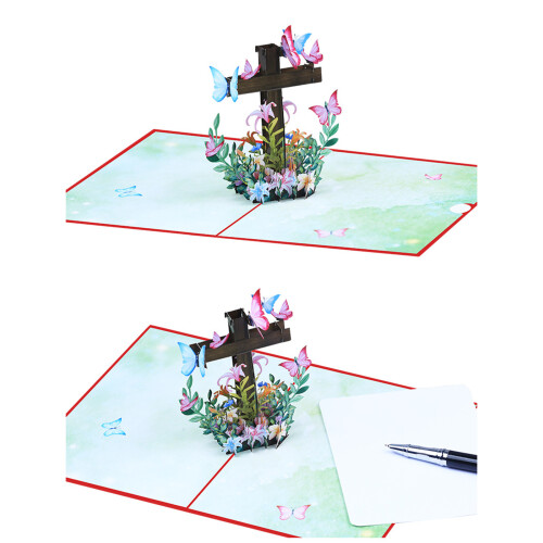 3D Popup Easters Card,Flower Religious Crosses Easters Card 1
