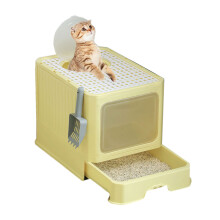 Boîte de toilette fermée pour chats, facile à nettoyer,-Jaune