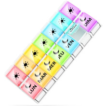 Organizador de pastillas AM/PM, material saludable con cubierta transparente de colores arcoíris para la gestión diaria de la medicación.