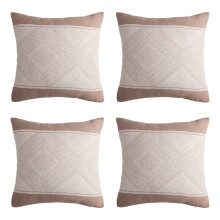 Embroidered Checkered Pattern Throw Pillow Covers, Linen Blend Soft Comfortable Fabric, Decorative For Rustic Design Bed And Sofa, Set Of 4pcs 45X45Cm