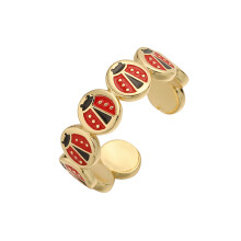 Verstelbare koperen lieveheersbeestjes ring kleurrijk emaille-B