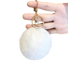 Konijnenbontstijl sleutelhanger met metalen haak Multi Color-Wit