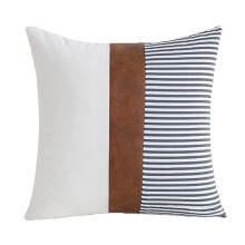 Housses de coussin style ferme, décoration intérieure simple, patchwork cuir et toile, pour canapé, lit, 45 x 45 cm, lot de 2