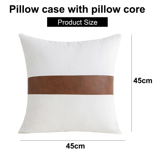 Almofadas decorativas estilo fazenda, capas de almofada em patchwork de lona e couro para sofá, cama, 45x45cm (18x18 polegadas), conjunto de 2 1