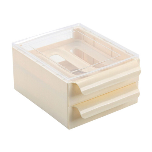 Double Layer Drawer Storage Box Two Tier Egg Organizer Refrigerator Egg Dispenser Cream Color Kitchen Utensils Storage