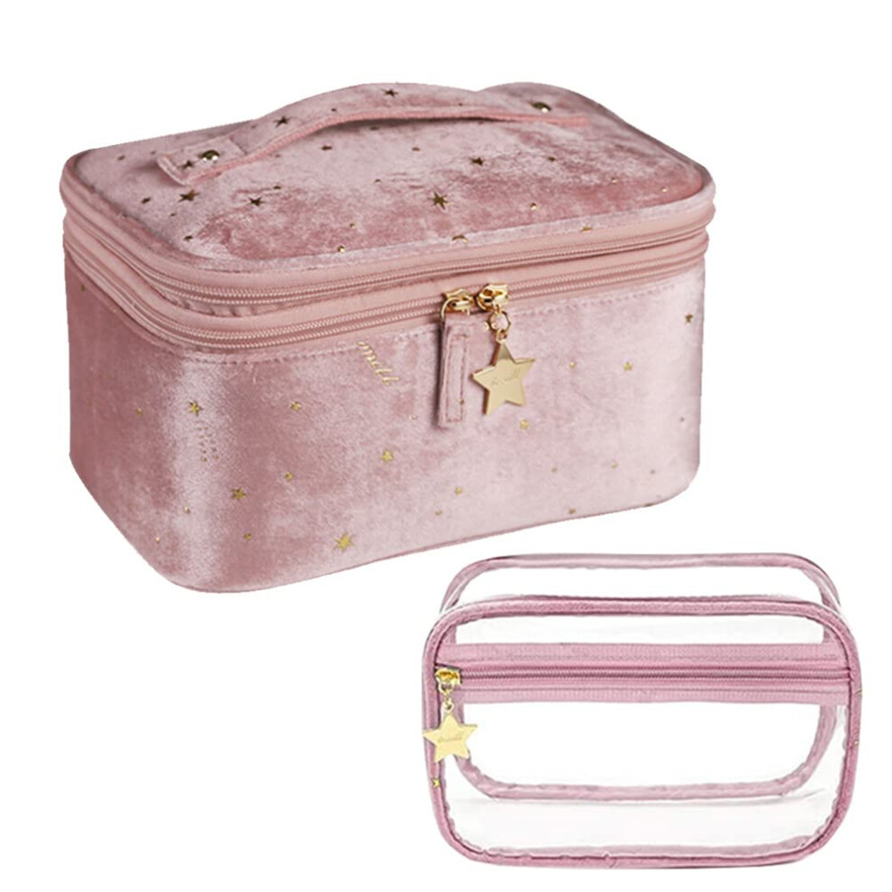 Stylish Travel Make Up Bag, Velvet Makeup Bag with Waterproof & Portable Carry Handle