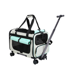 Pet Trolley Cat Bag Portable Large Foldable Travel Carrier for Cats and Dogs, Detachable Green Cat Carrier