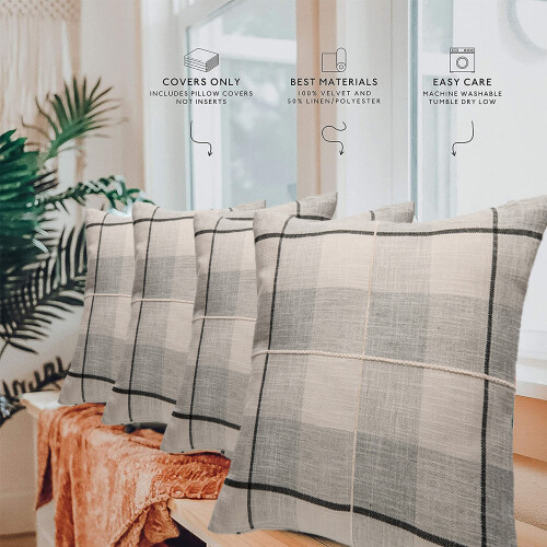 Μαξιλαροθήκες με υφή Tartan, Ανθεκτικό υλικό για εύκολη φροντίδα, Ρουστίκ 2