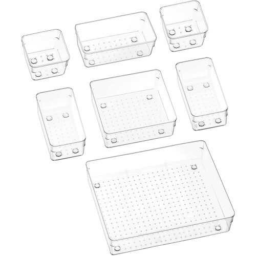 Clear Drawer Organizers, Non-Slip Reinforced Feet for Secure Placement, Stackable Storage Solutions for Multi-purpose Use (7PCS)