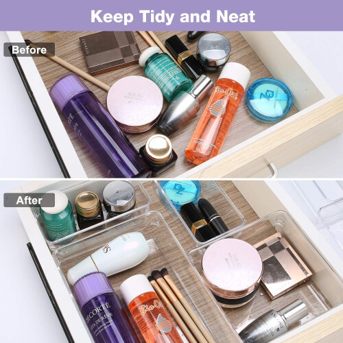 Clear Drawer Organizers, Non-Slip Reinforced Feet for Secure Placement, Stackable Storage Solutions for Multi-purpose Use (7PCS) 2