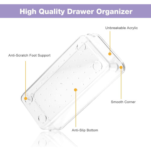Clear Drawer Organizers, Non-Slip Reinforced Feet for Secure Placement, Stackable Storage Solutions for Multi-purpose Use (7PCS) 1