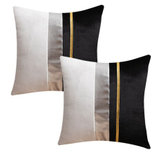 Housses de coussin décoratives avec bordure en cuir doré, en velours doux, pour une décoration intérieure luxueuse. Fermeture éclair invisible,
