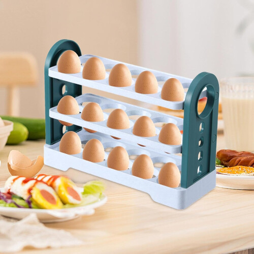 Flippable Refrigerator Egg Trays 3Layer 30Count Egg Holder, White Plastic Fridge Organizer For Side Door Or Countertop 1
