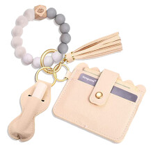 Multifunktionale Handgelenktasche für Damen, modisches Accessoire mit Silikonperlen-Schlüsselanhänger und Kreditkartenhalter, abnehmbare