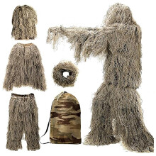 Ghillie Suit 5In1 For Men 3D Camouflage Hunting Apparel Paintball Ready Includes Jacket Pants Hood Carry Bag One Size
