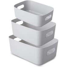 Plastic Baskets with Handles, Sturdy Durable PP Plastic Storage Bins Organizer, Multipurpose Use, Ideal for Kitchen, Bedroom, Bathroom, Office (3 Pack