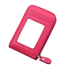 Organizador de tarjetas de crédito, tarjetero pequeño tipo acordeón con piel auténtica, elegante cartera con bloqueo RFID.