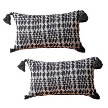 Housse de coussin décorative style bohème, tissée à la main, motif géométrique, rectangulaire, à pompons, pour canapé ou lit, lot de 2.