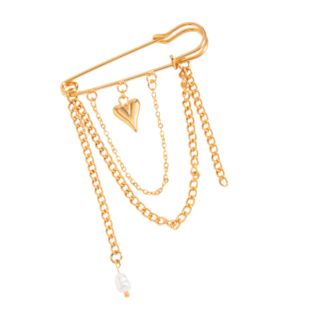 Metal Pin Brooch Featuring Tassels and Long Chain Detail for-5