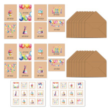 16Geburtstagskarten inkl. extra Umschläge & Sticker zu Jedem Anlass, Geburtstagskarten Aquarell, Klappkarten zum Geburtstag, Happy Birthday Karten,