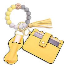Abnehmbares Armband für Damen, Schlüsselanhänger-Armband mit BPA-freien Silikonperlen und Akzenten aus Naturholzperlen, funktionales, schlankes