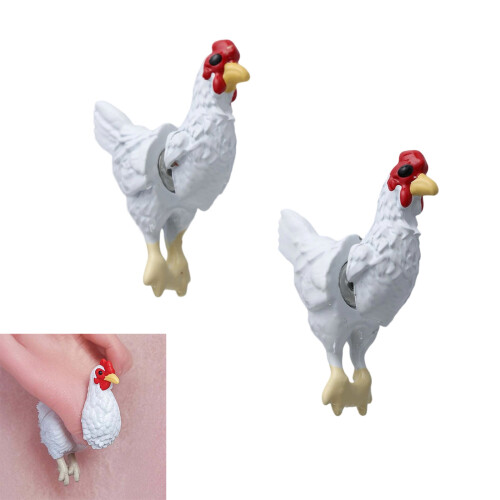 Playful Hen Design Dainty Ear Studs Smooth Finishes For-White 2