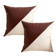 Housses de coussin carrées en similicuir et coton, lot de 2, pour canapé, lit ou sofa. Décoration chic, matière résistante et facile d'entretien.