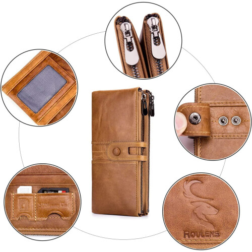 Πορτοφόλι Clutch, Δερμάτινο Πορτοφόλι Premium με Διπλό Φερμουάρ για Γυναίκες, Πορτοφόλι 1