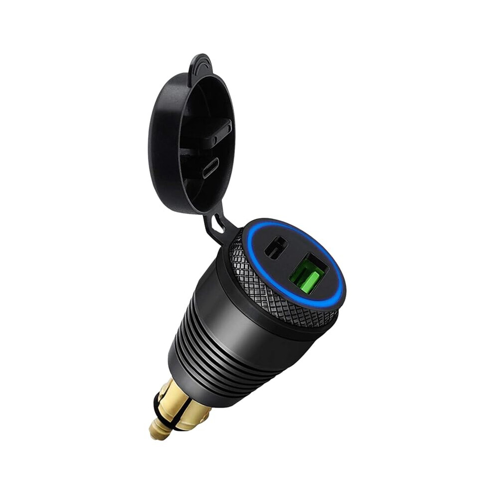 Aluminium Din Plug Waterproof Charger Qc3.0 Dual Usb Type C 30W Power Delivery For 12V24v Compatible With Bmw Ducati Triumph Hella Din 9323874368580