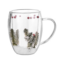 Glass Cup with Dried Flower Double Wall Coffee Mug-350ml