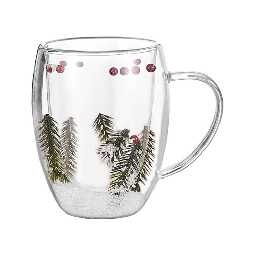Glass Cup with Dried Flower Double Wall Coffee Mug-350ml
