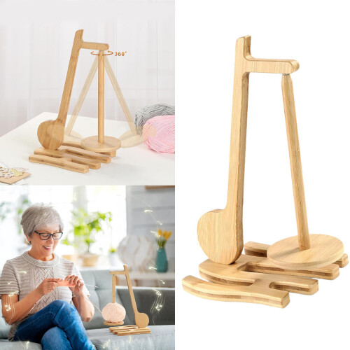 Musical Note Shape Rotating Wood Yarn Holder Magnetic-Black 1