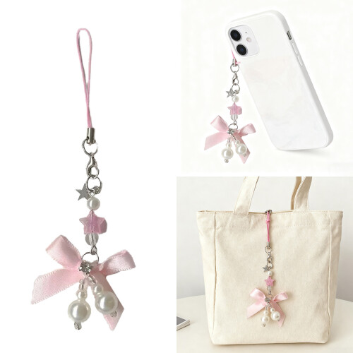 Unique Bowknot with Pearls Decoration Keychain Charm-White 2