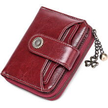 Genuine Leather Wallet For Women, Bifold Zipper Pocket, Card Holder With Id Window, Compact Size, Rfid Blocking Wallet, Large Capacity, Anti-Digital T