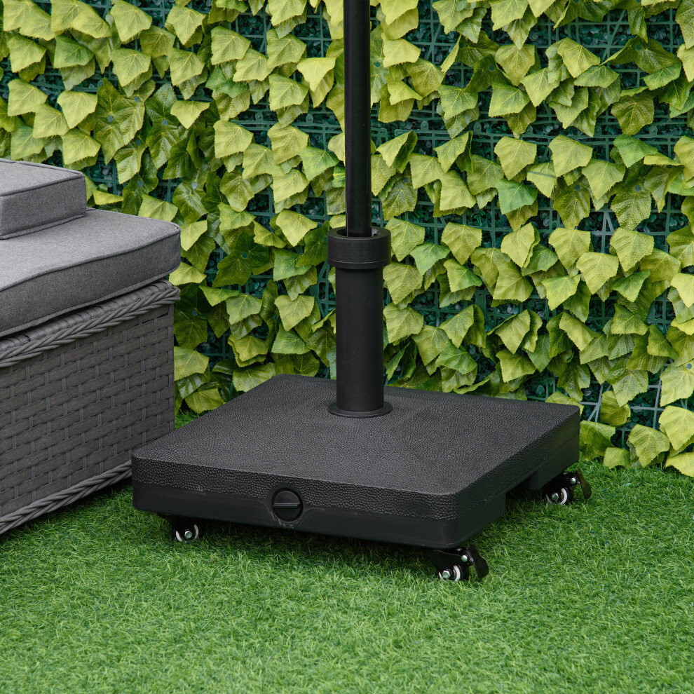 Outsunny 20Kg Heavy Duty Garden Parasol Base With Wheels For Patio Deck Black