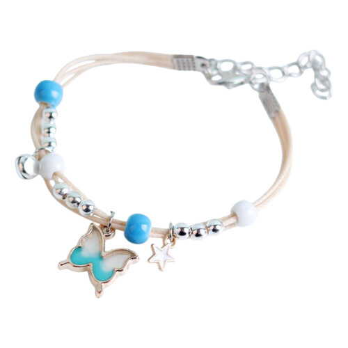Bracelet pendentif papillon coloré, longueur réglable,-Bleu