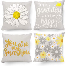 Maintenance Washing Tips for Decorative Throw Pillow Covers, Comfortable Durable Fabric with Sunflower & 'You Are My Sunshine' Design, Set of 4 Linen