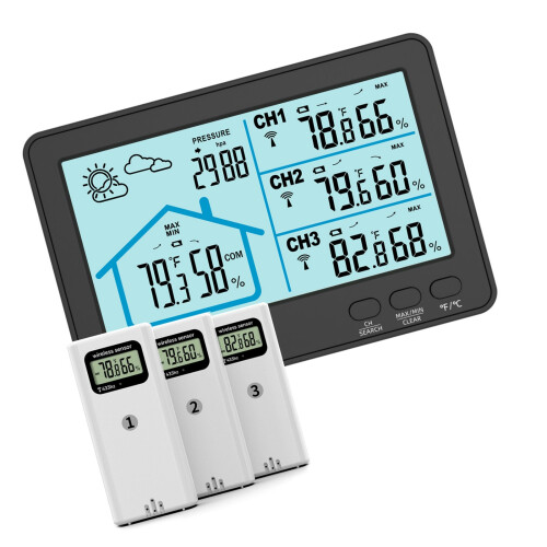 Wireless Temperature Humidness Gauges with Expandable 3-Black