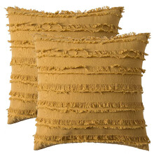 Handmade Bohemian Pillows, Exquisite Yellow Tassel Bolster, 100% Cotton Fabric for Couch Sofa Bed Decor, Set of Two