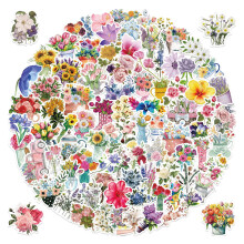 100 unieke bloemstickers, duurzame PVC-bloemstickers voor volwassenen, waterdicht, UV-bestendig, knutsel- en scrapbookbenodigdheden