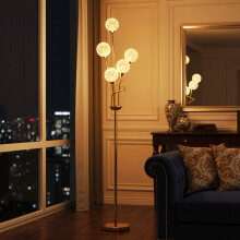 HOMCOM Modern Floor Lamp w/ K9 Crystal Shade, 5 Light, for Living Room, Gold