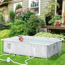 Outsunny Steel Frame Swimming Pool w/ Filter Pump and Reinforced Sidewalls, Grey