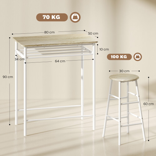 Homcom HOMCOM 3-Piece Dining Set with 2 Matching Chairs and 1 Table, White and Oak 2