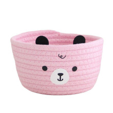 Sturdy Cotton Rope Storage Basket for Tidying Living-Pink bear