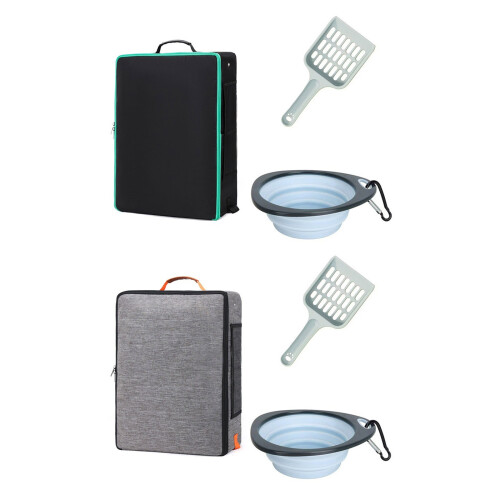 Portable Cats Litter Box With Handle Baffle Generous-Black 1